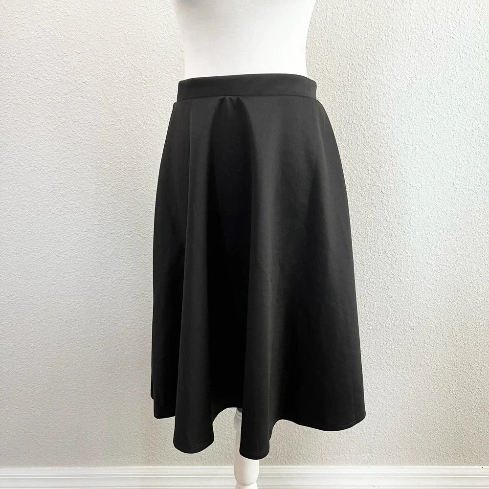 CHRIS & Carol Black A-Line Elastic Waist Midi Skirt M